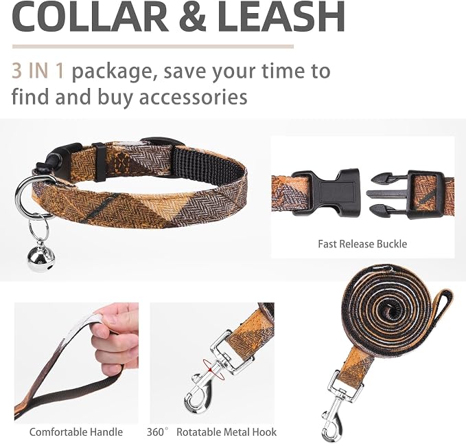 PUPTECK Adjustable Dog Harness Collar and Leash Set Step in No Pull Pet Harness for Small Medium Dogs Puppy and Cats Outdoor Walking Running, Soft Mesh Padded Reflective Vest Harnesses, Orange L