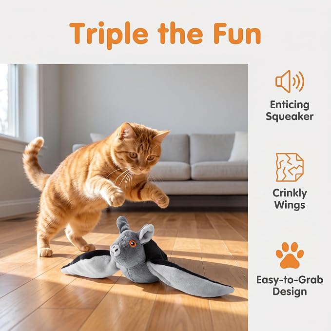 Flying Bat Dog Toy,Motion Activated Flapping Wings,USB Rechargeable (1Pcs) | Motion-activated flapping wings and chirping sounds keep dogs and cats active with rechargeable,washable fun