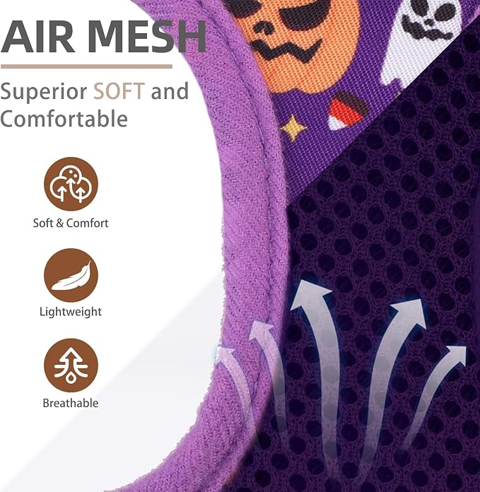 PUPTECK Dog Harness and Leash Set for Small Medium Dogs No Pull Step-in Soft Mesh Puppy Cat Vest Harnesses Reflective at Night, Halloween Purple, S
