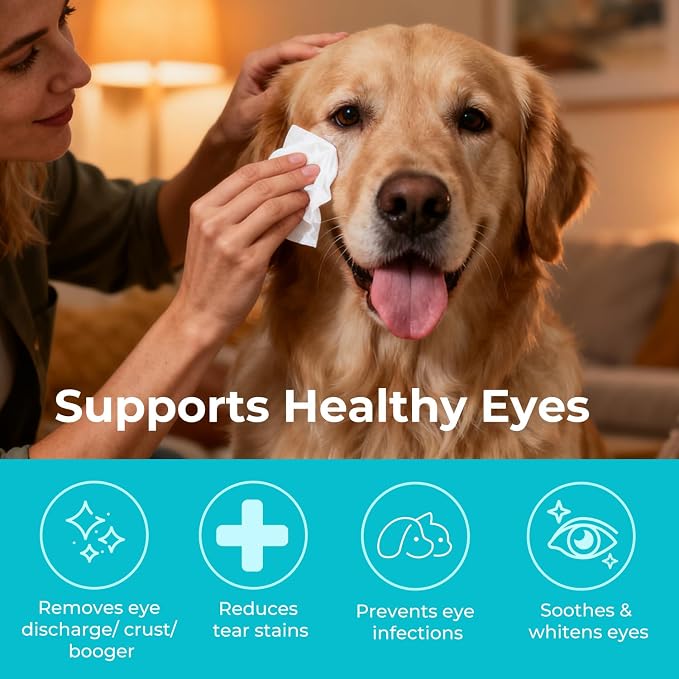 Gentle Pet Eye Wipes, Hypoallergenic Tear Stain Remover, 100 Count Unscented