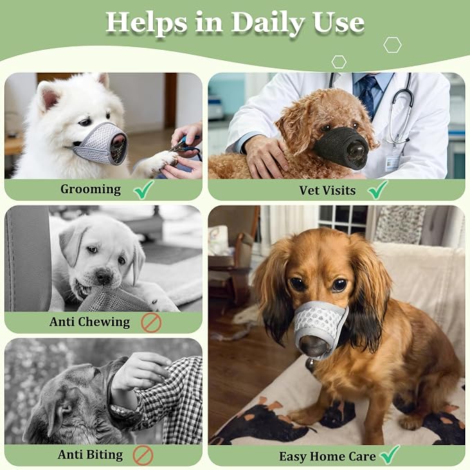 Dog Muzzle, Puppy Soft Mesh Muzzles for Grooming Biting Chewing | Breathable Muzzle for Large Dogs Labrador Retriever, For Vet Visits, Nail Trimming, Allows Panting Drinking | Grey, XL