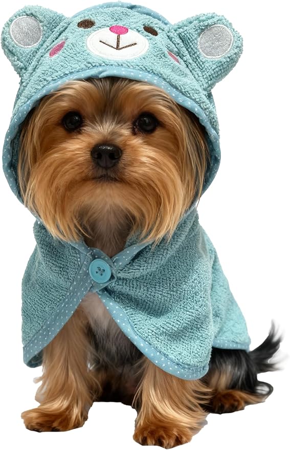 Dog Hooded Bathrobe Towel, Fast Drying Bath Towel Absorbent Warm Blanket Blue M