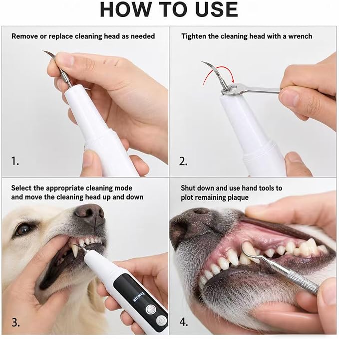 Puffluv Pet Teeth Cleaning Kit with LED Light, Electric Dental Cleaner for Dogs & Cats, 5 Adjustable Modes, Tartar & Stain Care Tool (White)