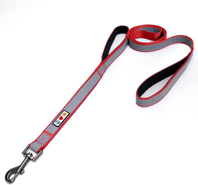 Pawtitas Double Handle Dog Leash Heavy Duty for Training No Pull Leashes Ideal for Medium and Large Dogs | Great for Walking, Running & Training Dog Leash - Medium/Large - Red