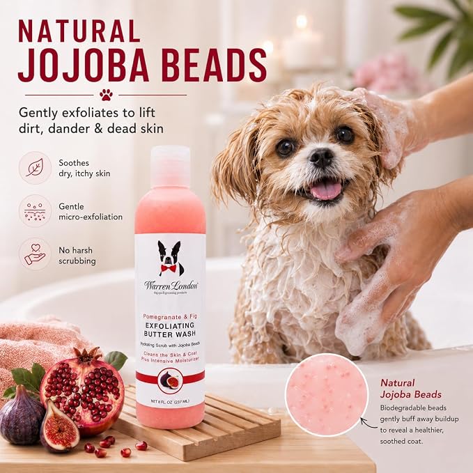 Warren London Exfoliating Butter Wash Dog Shampoo – Pomegranate & Fig, 1 Gallon Groomer Size | Cleansing, Conditioning & Exfoliating Shampoo with Jojoba Beads for Dry Skin, Odor & Shine | Made in USA