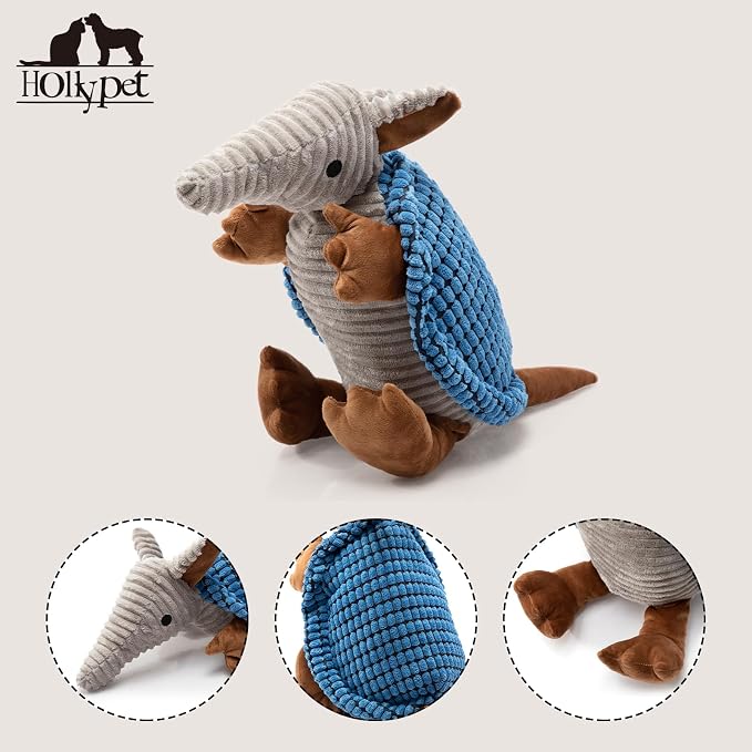Hollypet Armadillo Squeaky Dog Toys for Medium Large Dogs, 14" | plush stuffed large dog squeak animal toy with unique grunt squeaker textured fabric for teeth cleaning toys