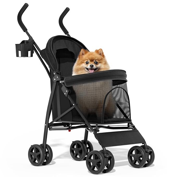MoNiBloom 4-Wheel Foldable Pet Stroller - Black, up to 22lbs