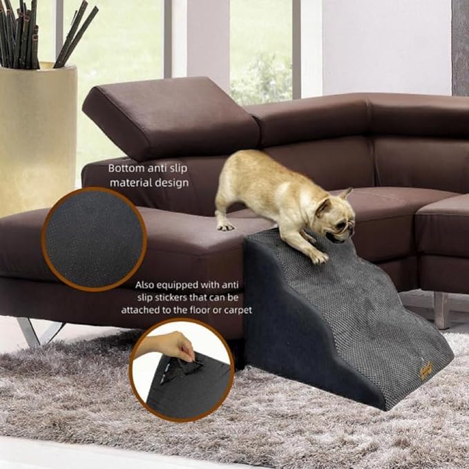 Non-Slip Dog Stairs to High Beds, 3-Step - Cats & Dogs, Grey (23.7*15.8*15.8 IN 33D)
