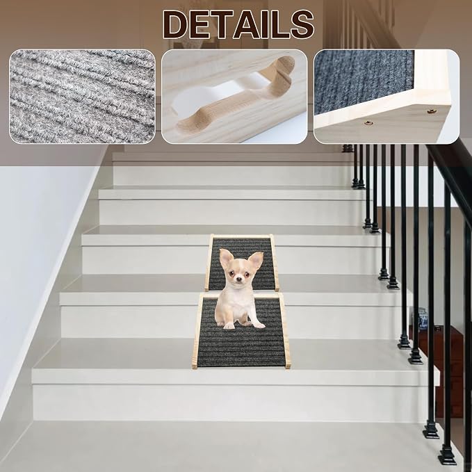 Dog Ramp for Stairs, Wooden Low-Angled Pet Ramps with Anti-Slip Carpet Surface, Step and Stair Assist for Small Medium Dog & Cats, Injured & Aged Pets (2 Pack)