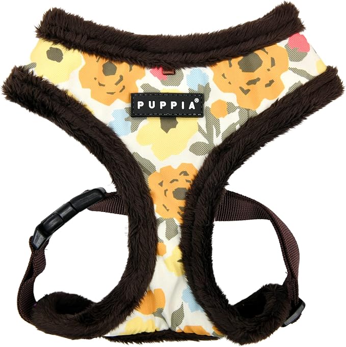 Puppia Alyssa Dog Harness Over-The-Head Warm Winter Flower Pattern Adjustable Chest for Small and Medium Dog, Brown, Medium