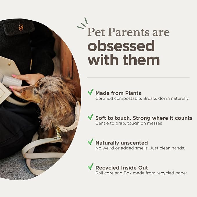 NINA WOOF Dog Poop Bags Rolls - 90 Compostable & Biodegradable for Puppy Walks, Travel, Thick Refill Housebreaking dog poo bags Premium Cornstarch Pet Poo Bags Dogs