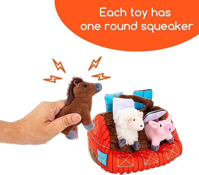Hollypet Squeaky Hide and Seek Dog Toys for Small and Medium Dogs, Farm | Interactive Plush Stuffed Dog Squeak Toys for Small Medium Sized Dogs and Non-Aggressive Chewers, Puppy Teeth Clean Chew Toys