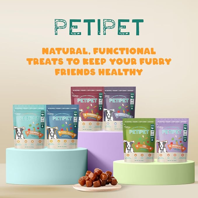 Petipet Hip & Joint Supplement for Dogs - Glucosamine & Tumeric Soft & Chewy Treats - Anti-Inflammatory Chews for Joint Health Support, Arthritis, Pain Relief - for Small, Medium, Large Dogs