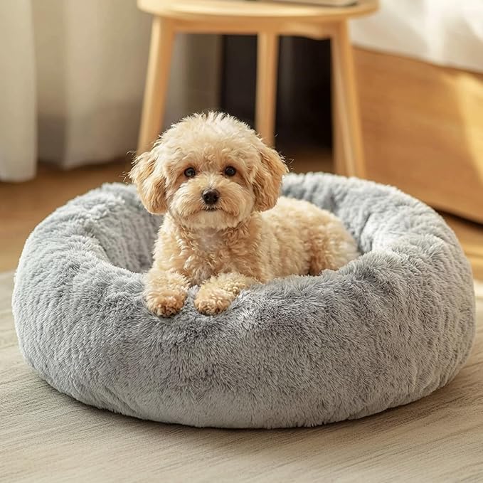 JOLLYVOGUE 20" Calming Donut Dog & Cat Bed, Smoke Grey