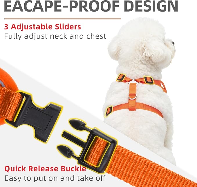 PUPTECK Dog Harness and Leash Set, No Pull Adjustable Pet Small Dog Harness, Reflective Soft Mesh Pet Vest, for Small Medium Dogs Walking, Orange, M