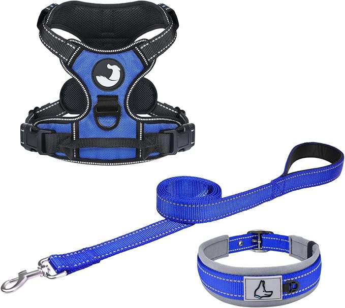 Joytale Dog Harness (Chest: 15-34"), Dog Collar and 6FT x 1" Wide Dog Leash Set, Reflective Neoprene Padded Collar and Leash, and Adjustable Soft Harness with Handle for Dogs