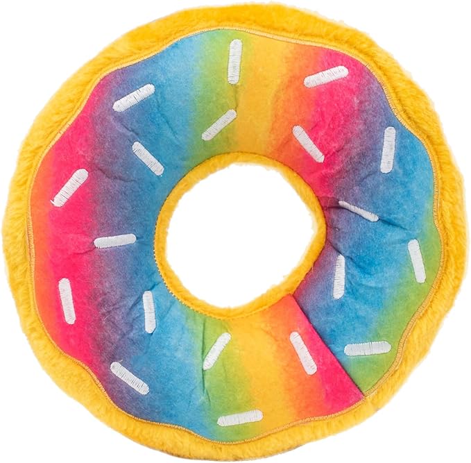 ZippyPaws Donutz Stuffed Dog Toys to Keep Them Busy - Jumbo Rainbow Donut | For Medium & Large Dogs, Squeaky Pet Toy for Boredom, with Stuffing, Soft Plush Puppy Product, Summer Pride Accessories