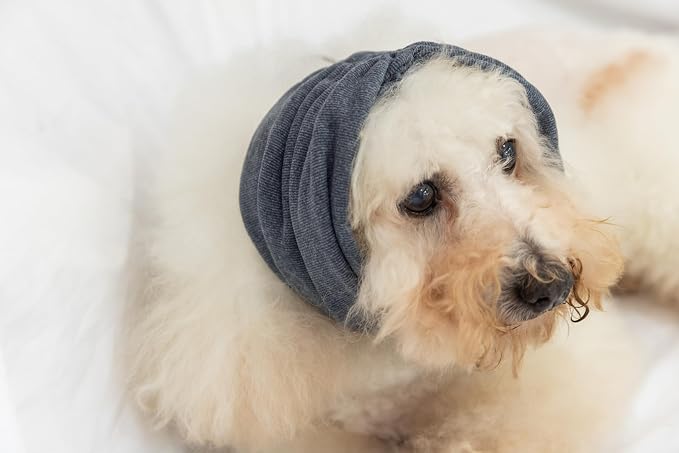 Dog Snood Ear Protector, Anxiety Ear Cover Anxiety Relief – Noise Canceling for Fireworks, Pet Grooming & Force Drying Grey M