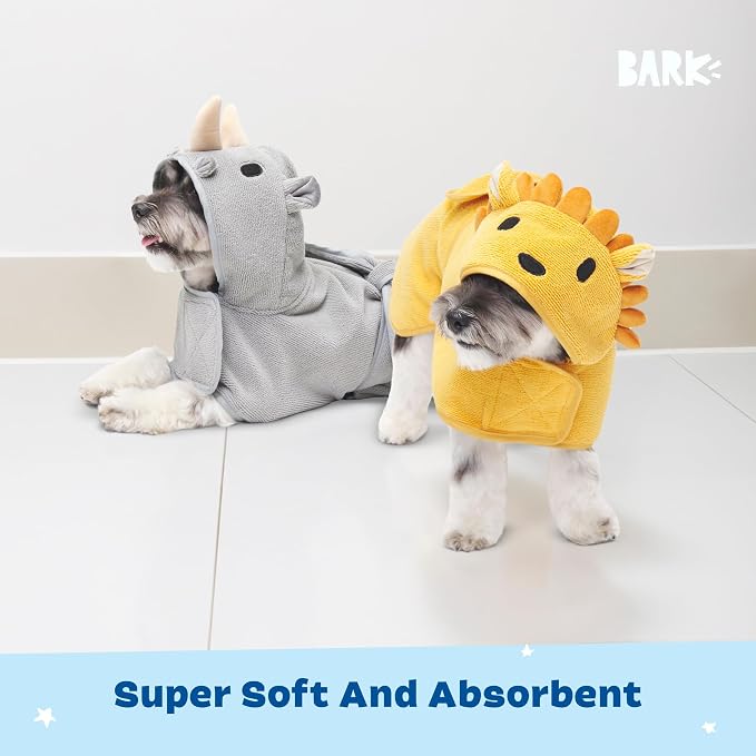 BARKBOX Dog Bathrobe - 2 Pack - for Dogs - Small | Bundle - Fast Drying, Microfiber Bath Towel - Hook & Loop Closure and Wrap Tie - Machine Washable - Lion & Rhino