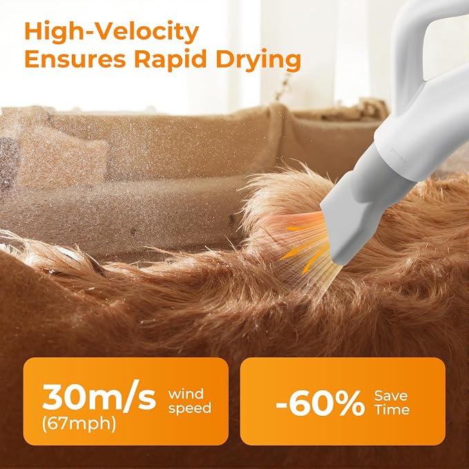 Pecute High-Velocity Dog Dryer, Adjustable Speed & Temp, 6.5ft Cord | Heat-resistant hose, pet grooming salon, cool-warm-hot cycle, 4 nozzles, soft noise, quick drying, overload protection