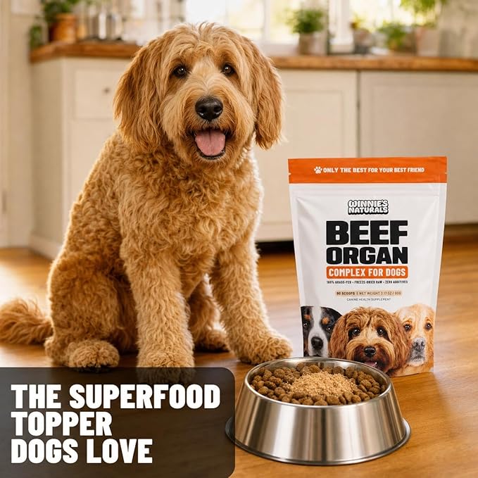 Winnies Naturals Beef Organ Complex Supplement for Dogs, Grass Fed Beef Organs Meal Topper, Dog Multivitamin, Dog Joint Health Supplement Support, Raw Food Supplement for Dogs, 90 Servings