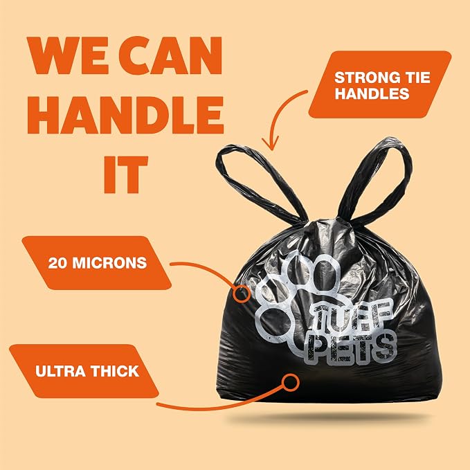 Tuff Pets Heavy Duty Dog Poop Bag With Handles - 16 Rolls of Pet Waste Bags - Fits in any Dogs Poo Bag Dispenser or Holder - Thick Dog Poop Bags