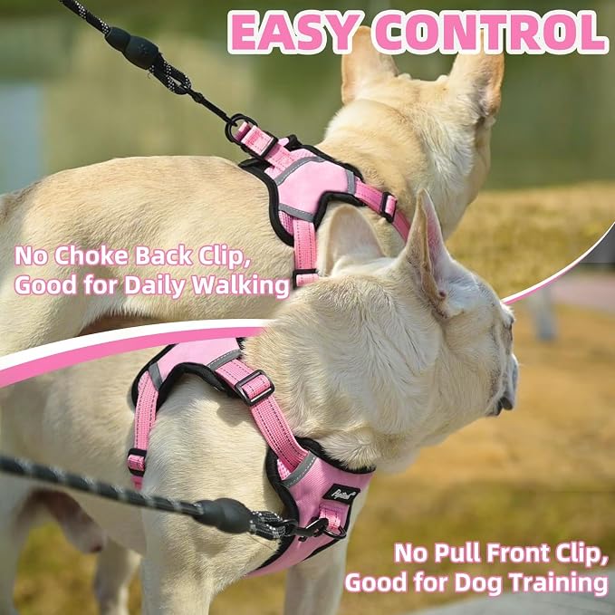 PUPTECK Dog Harness Small Sized Dog, Step in Adjustable Reflective Dog Vest Harness Escape Proof, No Pull Soft Padded Harness Easy Control, Pink, M
