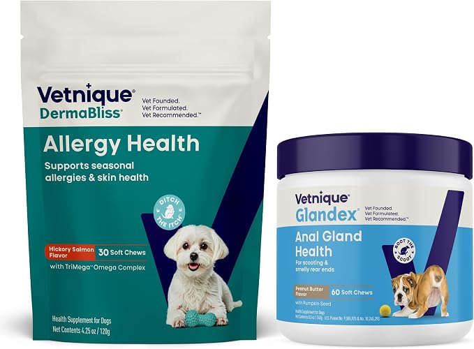 Vetnique Glandex for Dogs Anal Gland & Dermabliss Dog Allergy Chews Bundle