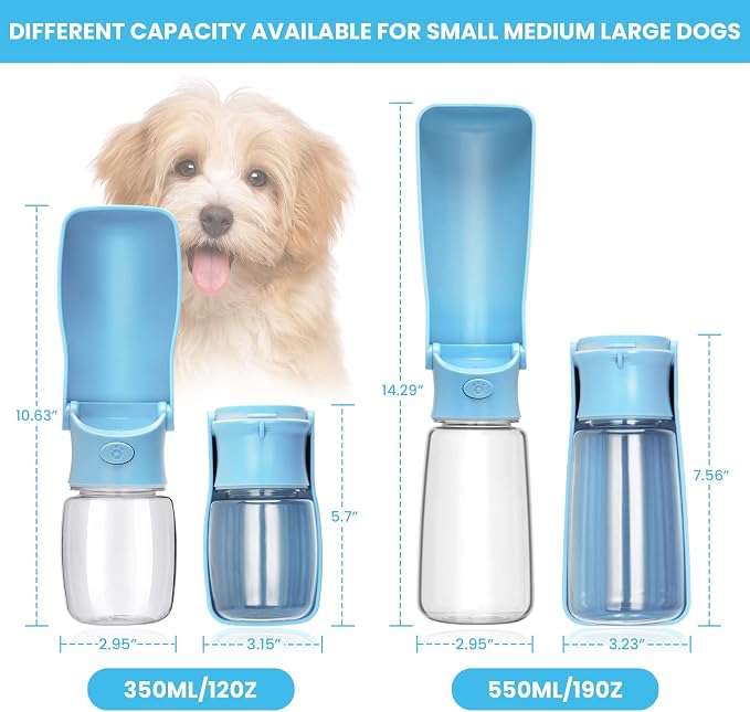 Portable Dog Water Bottle, Foldable, 19oz, SkyBlue