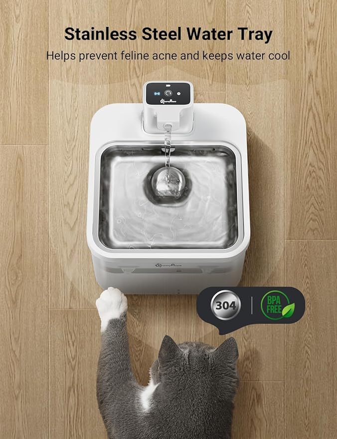 DownyPaws Cat Water Fountain Cordless, 84oz/2.5L Fursink Wireless Pet Water Fountains for Cats Indoor, Battery Operated Cat Drinking Fountain with Motion Sensor, Ultra Quiet Pump, BPA-Free, White Pro
