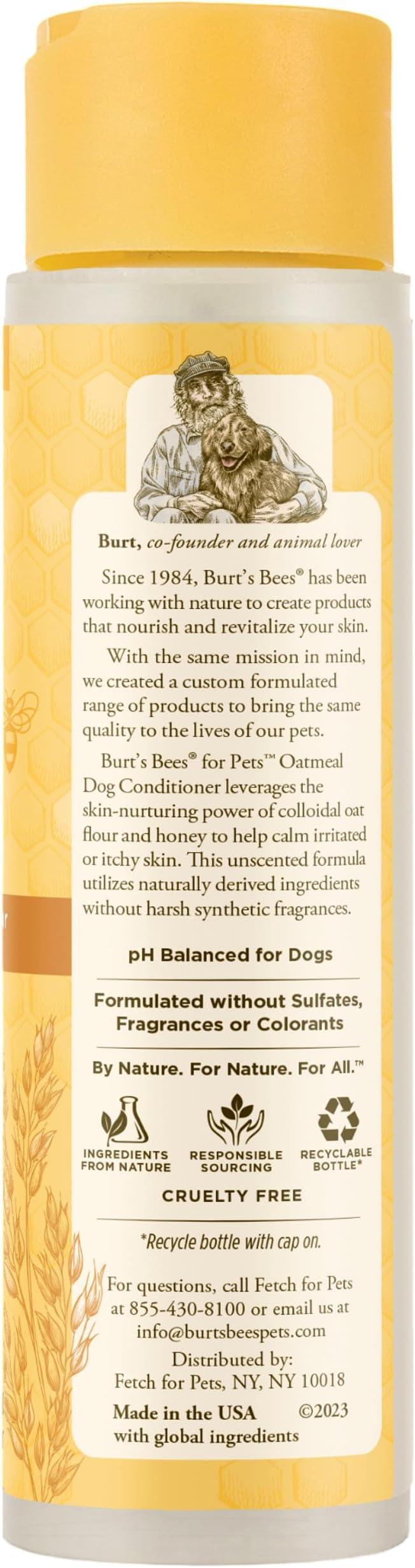 Burts Bees for Pets Oatmeal Dog Conditioner, Fragrance-Free, 10 Fl Oz, 2-Pk | Colloidal oat flour and honey moisturize and soften dry coats, pH-balanced, 95% natural origin