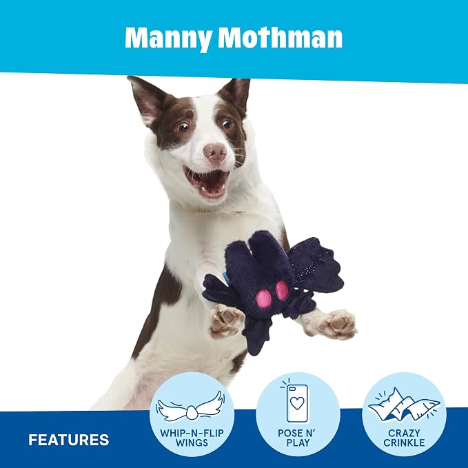 BarkBox Manny Mothman Dog Toy - Toy for Medium and Large Dogs | Cryptid Plush Toy with Whip-N-Flip Wings, Squeaker and Crinkle