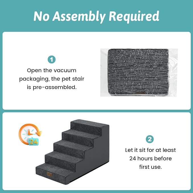 COZY KISS Dog Stairs for Small Dogs, 5 Step Pet Stairs for Beds & Couches | 17.7" H Non-Slip Dog Steps for Bed & Sofa, Gentle Incline for Puppies, Senior Cats, and Small Dogs, Charcoal Grey