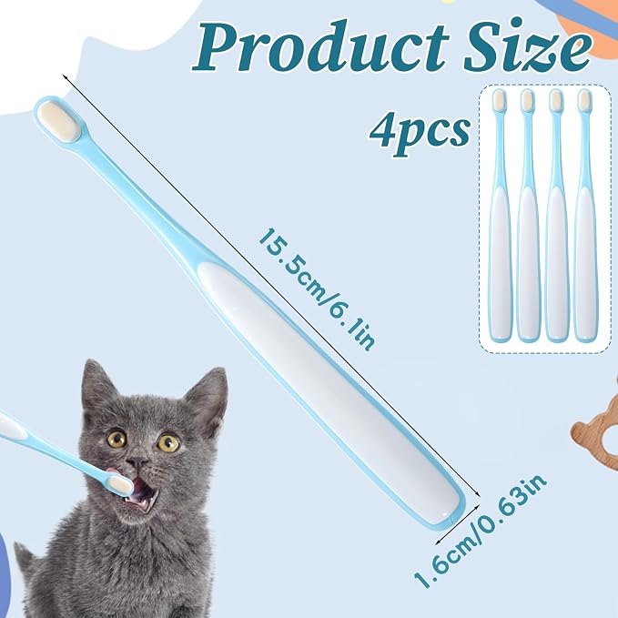 salbsever 4 Pcs Toothbrush for Small Dogs Puppy Tooth Brushing Kit Soft Dog Toothbrush Small Breed Deep Teeth Cleaning Pet Toothbrushes for Kitten & Tiny Pet Blue