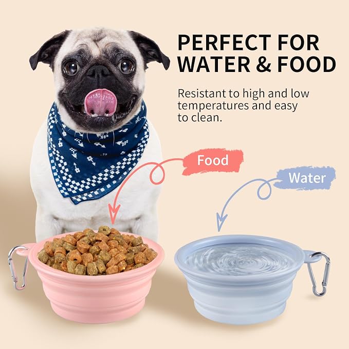 Collapsible Dog Bowls, 2 Pack, Macaron Pink & Blue
