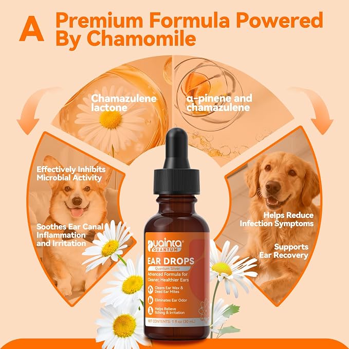 PUAINTA Dog Ear Drops with Finger Cots, Natural Dog Ear Cleaner and Infection Treatment, Quantum Silver Dog Ear Cleaning Solution for Itching, Irritation & Wax Build-Up,1oz
