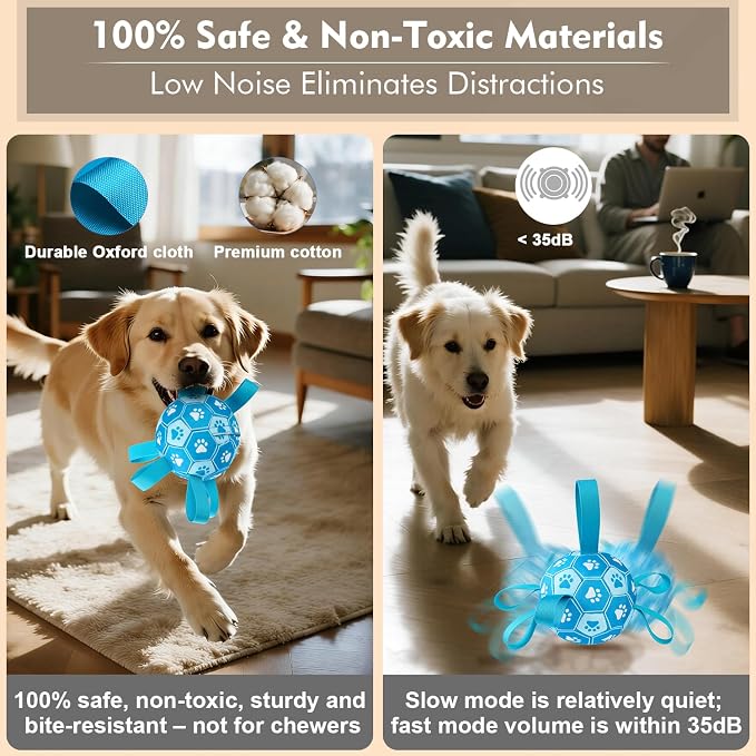 Interactive Dog Toys Dog Soccer Ball to Keep Them Busy(Blue) | Durable Automatic Moving Jumping Dog Balls with Straps for Small/Medium/Large Dogs,Rechargeable,Not for Aggressive Chewers