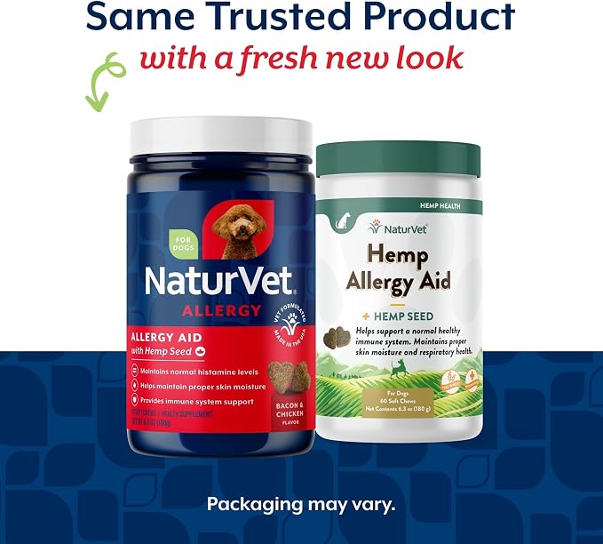 NaturVet Hemp Allergy Aid Supplement for Dogs - 60 Soft Chews | Hemp Seed, Antioxidants, Omegas, Dha & Epa for Healthy Skin & Respiratory Health