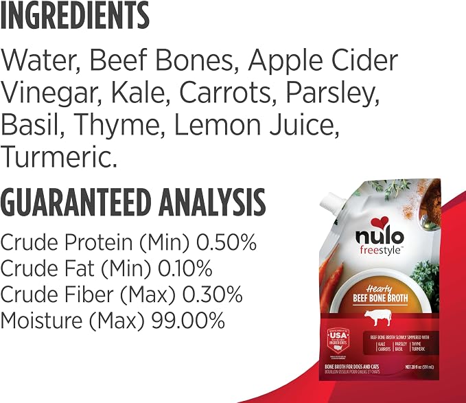 Nulo Freestyle Bone Broth, Premium Food Topper for Cats and Dogs, with Collagen and Chondroitin Sulfate to Help Boost The Quality of Your Pet’s Coat and Skin, 20 Fl Oz (Pack of 3)