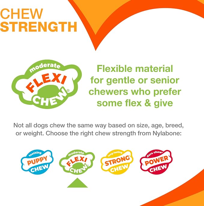 Nylabone Flexi Chew Original Bone Dog Chew Toys, X-Small, 3 Count | Bacon, peanut butter, & beef flavor, dog toys for small dogs up to 15 lbs, flexible, gentle on teeth, great for seniors