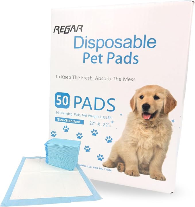 ReGar Puppy Training Pads 22x22 Inch, 50 Count – Super Absorbent Dog Pee Pads with Leak-Proof Backing, Disposable Potty Pads for Puppies & Dogs