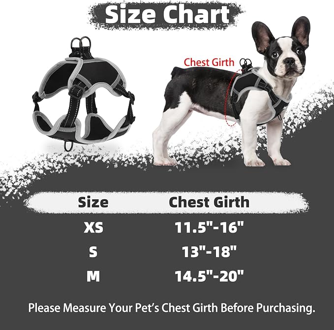 PUPTECK Dog Harness Small Sized Dog, Step in Adjustable Reflective Dog Vest Harness Escape Proof, No Pull Soft Padded Harness Easy Control, Black, XS
