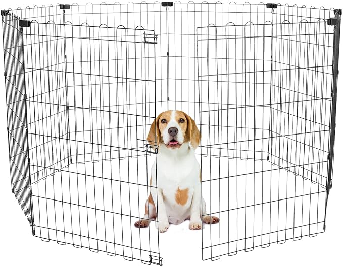 MUTTROS Foldable -36 inch Octagonal Metal Dog Playpen - 8-Panel Exercise Dog Fence, No Door, Indoor/Outdoor Dog Corral with Dog Pin for Puppies & Medium Dogs, Medium Black