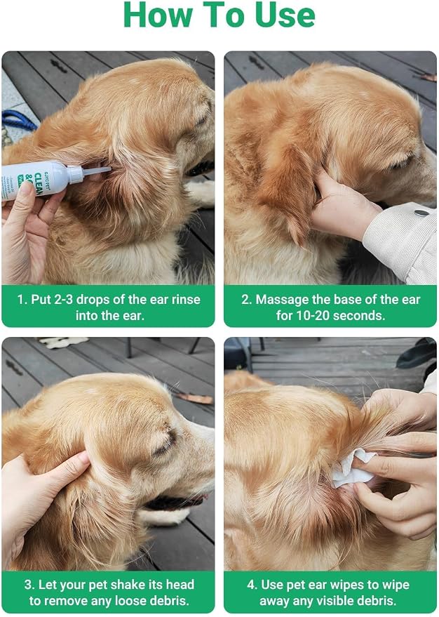 Ear Cleaner for Dogs and Cats with Flexible Long Tube, 4 oz