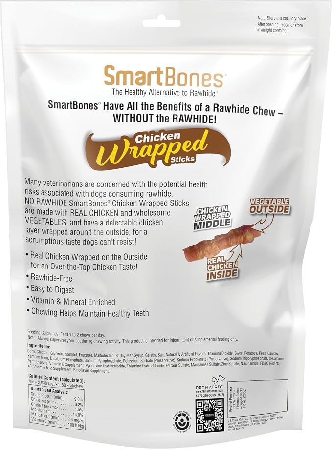 SmartBones Chicken-Wrapped Sticks For Dogs With Real Peanut Butter, Rawhide-Free 8 Count, (24 Pack)