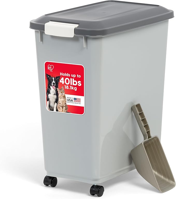 IRIS USA Dog Food Storage Container, Up to 40 lbs, Gray/Dark Gray