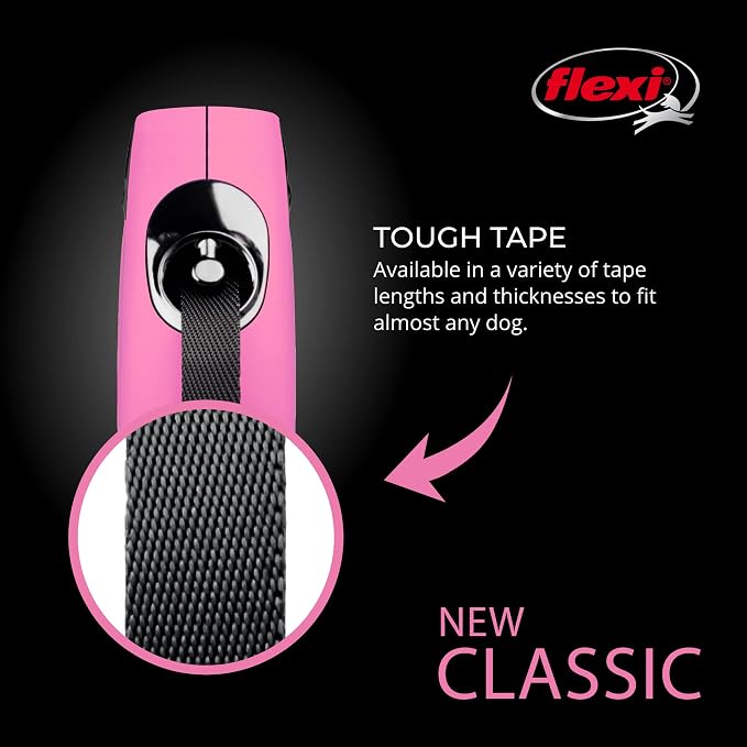 FLEXI® Classic Tape Retractable Dog Leash, Small, 16 ft - Pink | German engineered, original flexi leash, durable quality for dogs up to 33 lbs, tangle-free, walking, reliable brake system