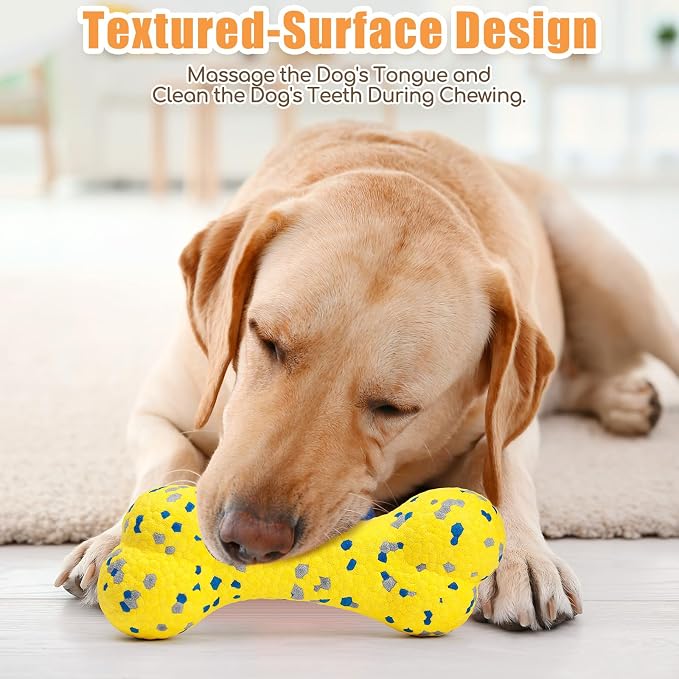 Moonorange 2Pcs Upgrade Bone Dog Balls+Rugby Dogs Toys for Aggressive Chewers, Indestructible Tennis Balls for Dogs (Yellow)