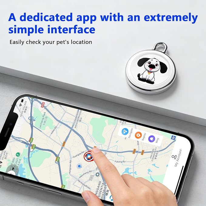 GPS Pet Tracker for Dogs & Cats, No SIM Card or Monthly Fees, iOS & Android | 1-Minute Location Updates, 1-Year Replaceable Battery, IPX7 Waterproof Design with Built-In Attachment Loop