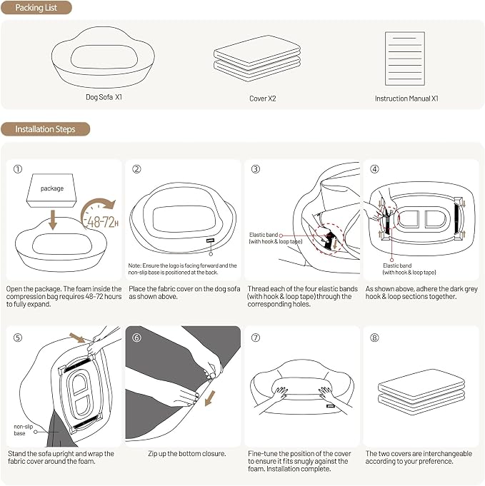 ZOMISIA Orthopedic Memory Foam Sofa Bed for Dogs &amp; Cats - Small &amp; Medium (up to 60 lbs), 2 Covers